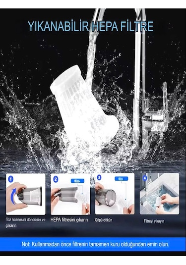 17000pa 100w Araç Süpürgesi Led Ekranlı, Ev Ofis Araba İçin El Süpürgesi - Hepa Filtreli Gri