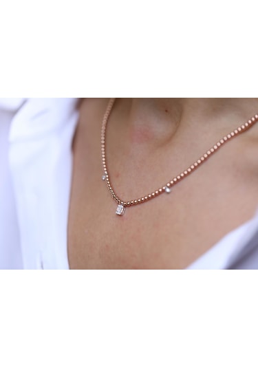 Reis T1517 Baget Kolye Top Top Pembe Altın