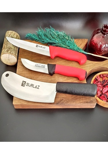 Sürmene Sürlaz Soğan Pizza Pide Kesici + Mutfak Bıçak Seti Kırmızı - Siyah