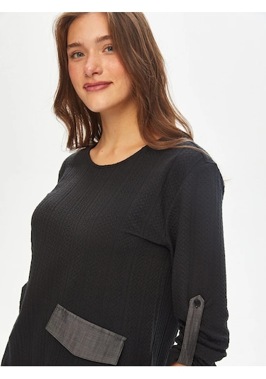 Faik Sönmez Dokuma Garnili Kadın Uzun Kol Bluz 69153 Siyah
