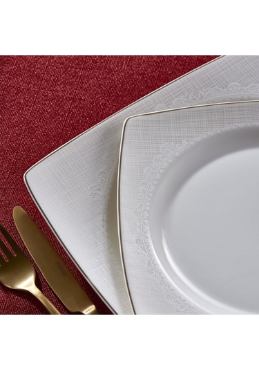 Güral Caroline 62 Parça Kare Yemek Takımı Platin File YT6171