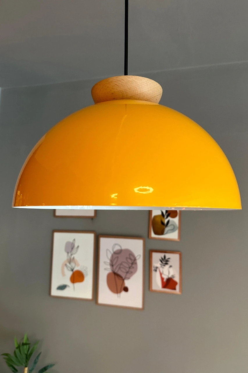 Yimpi Sarı Avize Ahşap Tekli Sarkıt Salon Kuaför Cafe Dekoratif Aydınlatma Pastane SARI