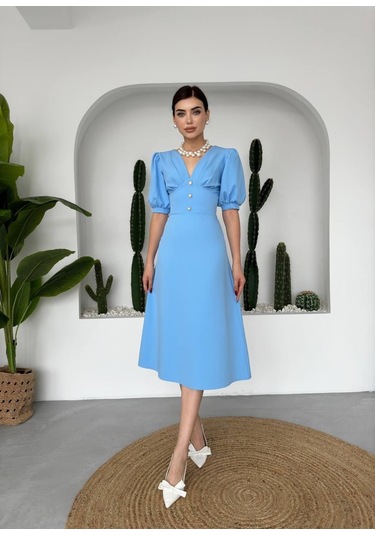 Linda Midi Elbise Mavi