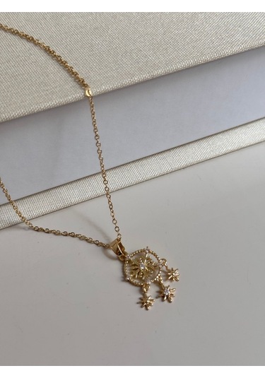 Kar Tanesi Ve Yıldız Figürlü Altın Kaplama Kolye Işıltılı Ve Spiritüel Tasarım Altın
