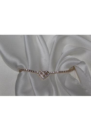 Kalp Işıltı Zirkon Taşlı Çelik Bileklik 17 Cm Kalp Model Altın Renk Kadın Çelik Bileklik Gold