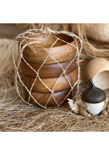 4'lü Yuvarlak Akasya Çerezlik Sunumluk Seti 10cm Aks-113 Ahşap