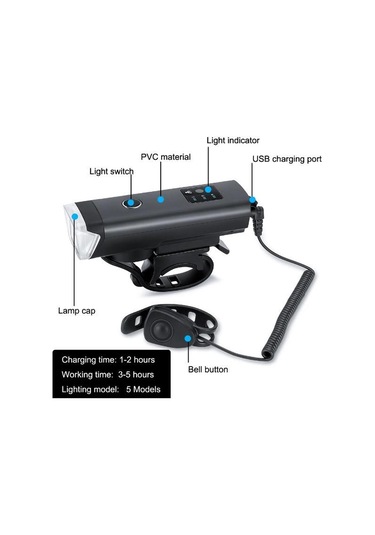 Forte Gt 6135 Bisiklet Feneri Usb Şarjlı Far 6 Modlu Bisiklet Ön Işık Siyah Siyah