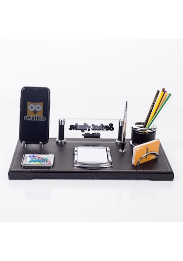 Babil Masa İsimliği Kabartma Yazı Deri Ofis Masaüstü İsimlik Seti