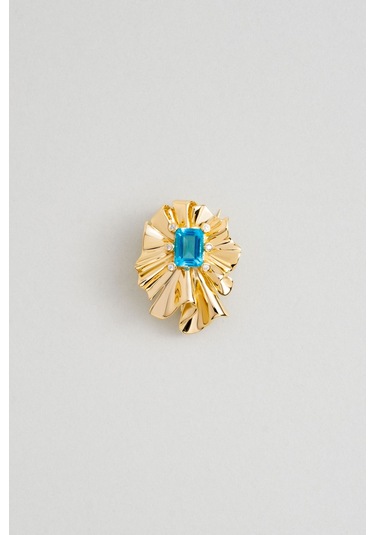 Vintage 18 Ayar Sarı Altın Kaplama Gümüş Tasarım Broş Sarı Altın Kaplama