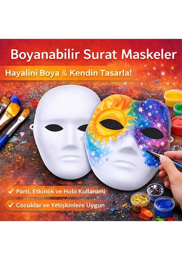 Boyanabilir Surat Model Maske Lastikli Kendin Tasarla Standart
