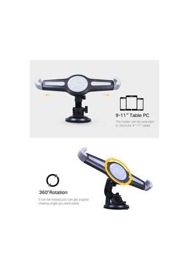 Tongxida 360 Döndürme Araba Tablet Tutucu, İpad Ve Cbtx 7-11 İnç İçin Kamera Vantuzlu Panel Siyah