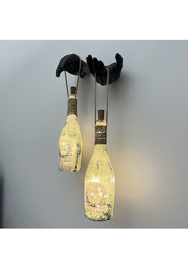 El Yapımı Siyah Erkek Eli Heykeli Dekorlu Peri Led Işıklı Buzlu C Çok Renkli