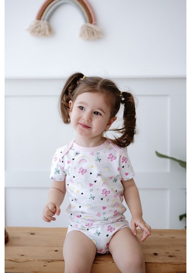 Lilabio %100 Pamuk 2li Kısa Kollu Bebek Body Renkli Çok Renkli