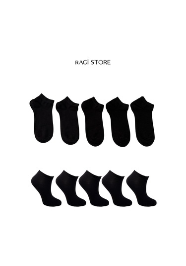 Ragi Store 5'li Dikişsiz Düz Penye Siyah Kadın Patik Çorap Siyah