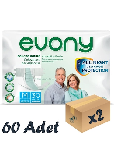 Evony Bel Bantlı Yetişkin Hasta Bezi M 30'Lu 2 Paket 60 Adet