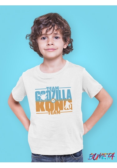 Bumeta Team Godzilla Vs Kong Baskılı Çocuk Tişört 3'lü Set Beyaz