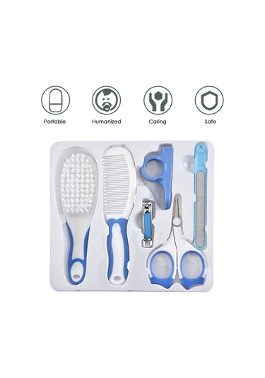Xindoker Bebek Bakımı 6'lı Set: Tırnak Kırıcı, Tarak, Fırça, Gümüş, Kesici - Mavi - Güvenli Abs Malzeme