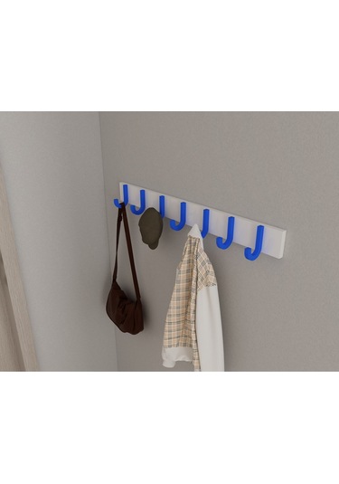 Hepsi3boyutlu Modern Duvar & Kapı Baston Askılık - 7 Adet Mavi J Askılık - Model No : 6 Mavi