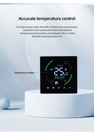 Vkemall East2 Wıfı Akıllı Termostat, Su Isıtıcı/kazan İçin 3a, Uzak Kontrol, Nem Ve Hava Durumu Takibi, Siyah, Tuya Uyumlu