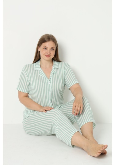 Sleeproom Yazlik Düğmeli Büyük Beden Ev Giyim Yeşil