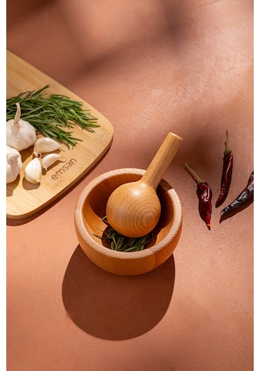 Emsan Rustik Bambu Havan Yuvarlak