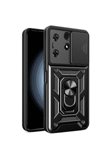Tecno Spark 10 Pro Kılıf Manyetik Standlı Kamera Korumalı Yüzüklü Zırh Tank Kılıf Koruyucu Kapak
