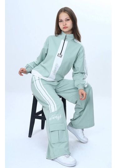 Kız Çocuk 2 İplik Yarım Fermuarlı Garnili Eşofman Takımı %100 Pamuk Rahat Kalıp-325 Su Yeşili Kız Çocuk 2 İplik Yarım Fermuarlı Garnili Eşofman Takımı %100 Pamuk Rahat Kalıp-325 Su Yeşili