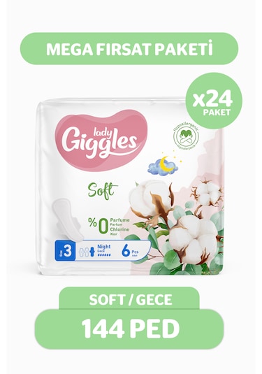 Giggles Lady Soft Hijyenik Ped Gece Mega Fırsat Paketi 144 Adet