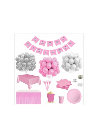 Sofra Setli Pembe Beyaz 24 Kişilik Doğum Günü Seti