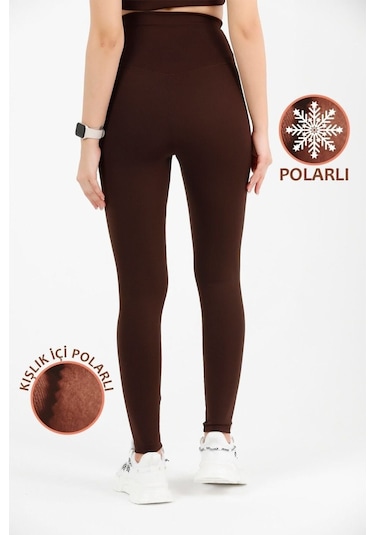Kadın Kışlık Içi Polarlı Yüksek Bel Toparlayıcı Tayt Lacivert Curve High Waist Fleece Winter 1032 Koyu Kahve