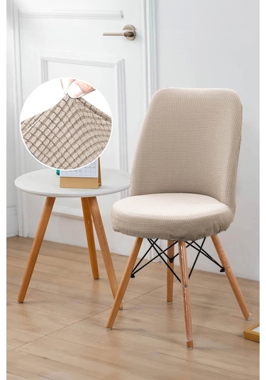 Yıkanabilir Streç Lastikli Likralı Oval Sandalye Kılıfı - Yuvarlak Sandalye Örtüsü Vizon -rengi Açık Kahve