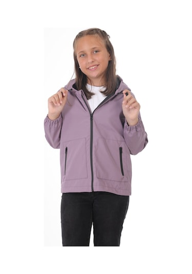 Freemen Kız Çocuk Mürdüm Astarlı Su Ve Rüzgar Geçirmez Kapüşonlu Çift Fermuarlı Mürdüm