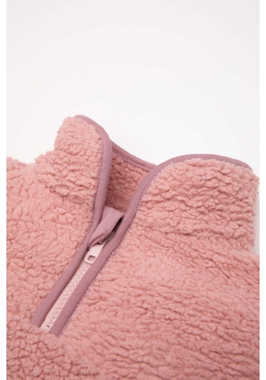 DeFacto Kız Bebek 2'li Takım Pelüş Fermuarlı Dik Yaka Sweatshirt Beli Lastikli Alt D6706A524WNBR80