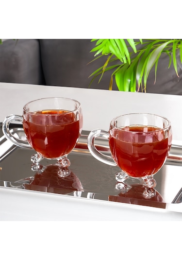 Porsima 15719 Ayaklı Kulplu Desenli 4'lü Cam Bardak 200 Cc