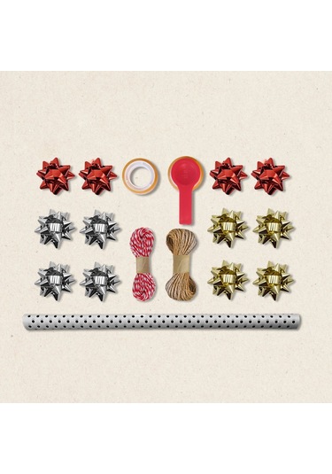 Siyah Puantiyeli Beyaz Ambalaj Kağıdı Seti, 10 Rulo Kağıt 70x100c