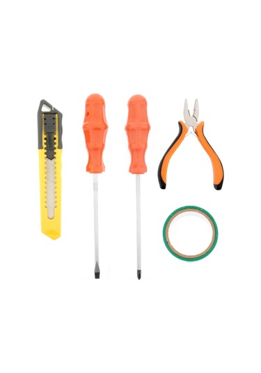 Tek-iş Düz Tornavida , Yıldız Tornavida , Mini Pense , Maket Bıçağı , Izole Bant , Alet Seti 1002 5 Parça