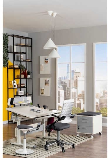 Vega Basic Yükseklik Ve Eğim Ayarlı Beyaz Çalışma Masası, Çekmeceli Bilgisayar Ve Ofis Masası, Gri Gri