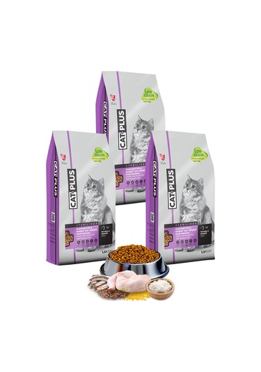 CatPlus Tavuklu ve Hamsili Kısırlaştırılmış Yetişkin Kedi Maması 3 x 1500 G