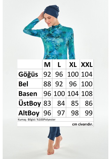 Likralı Tam Kapalı Tesettür Mayo Desenli 3102 Açık Lacivert Açık Lacivert