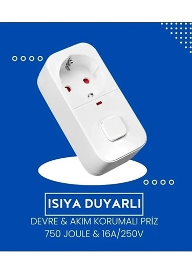 Isıya Duyarlı Devre Ve Akım Korumalı Duvar Tekli Anahtarlı Priz Fiş 16a/250v 750 1