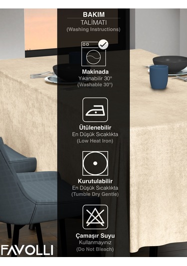 Kadife Dokulu Bej Renk Masa Örtüsü Bej