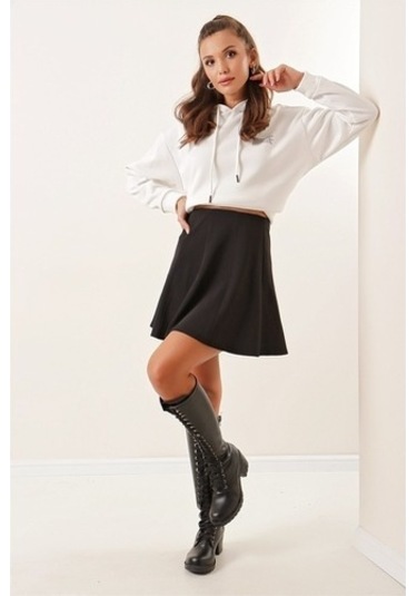8 Parçalı Diagonel Likra Mini Etek Siyah