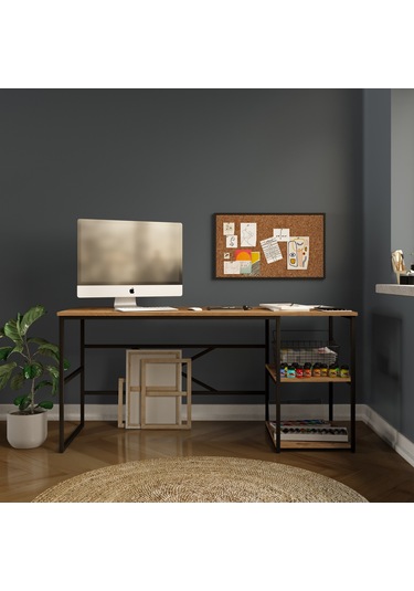 Robinhome Robin Home Atlantis Metal Ofis Büro Çalışma Masası Raflı 160Cm As Açık Kahverengi