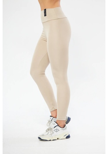 Lesa Wear Kışlık Yüksek Bel Toparlayıcı Ve Sıkılaştırıcı Likralı Şardonlu Tayt Bej