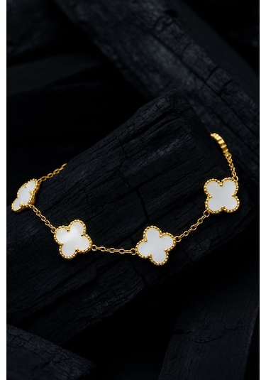 Altın Kaplama Taşlı Royal Pearl Petal Model Erkek Çelik Bileklik Diğer