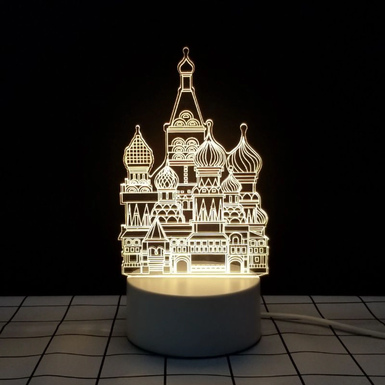 Yaleker Kale Desenli 3d Led Gece Lambası - 3 Renk Seçeneği, Dokunmatik Kontrol, Usb Beslemeli, Çocuk Odası Dekorasyonu Beyaz