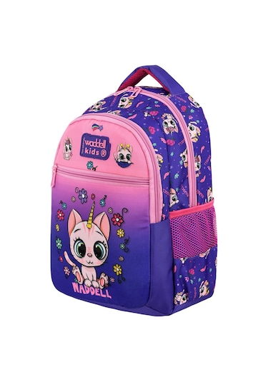 Waddell İlkokul Sırt Çantası ve Beslenme Çantası Kedi Mor-Pembe