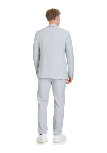 Gri Slim Fit Çizgili Mono Yaka Takım Elbise 36322 Gri