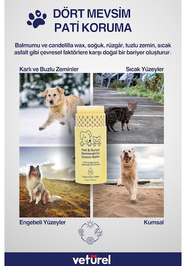 Veturel Kedi Köpek Pati Balm %100 Doğal Nemlendirici Stick Dirsek Burun Koruyucu Onarıcı Bakım - 40gr