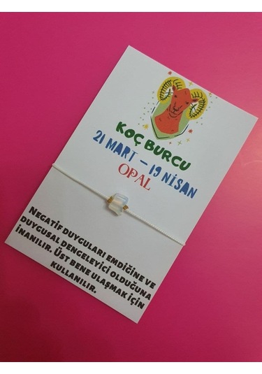 Gümüştel El Sanatları Sertifikalı Koç Burcu Opal Doğal Taşlı Ip Burç Bilekliği Çok Renkli